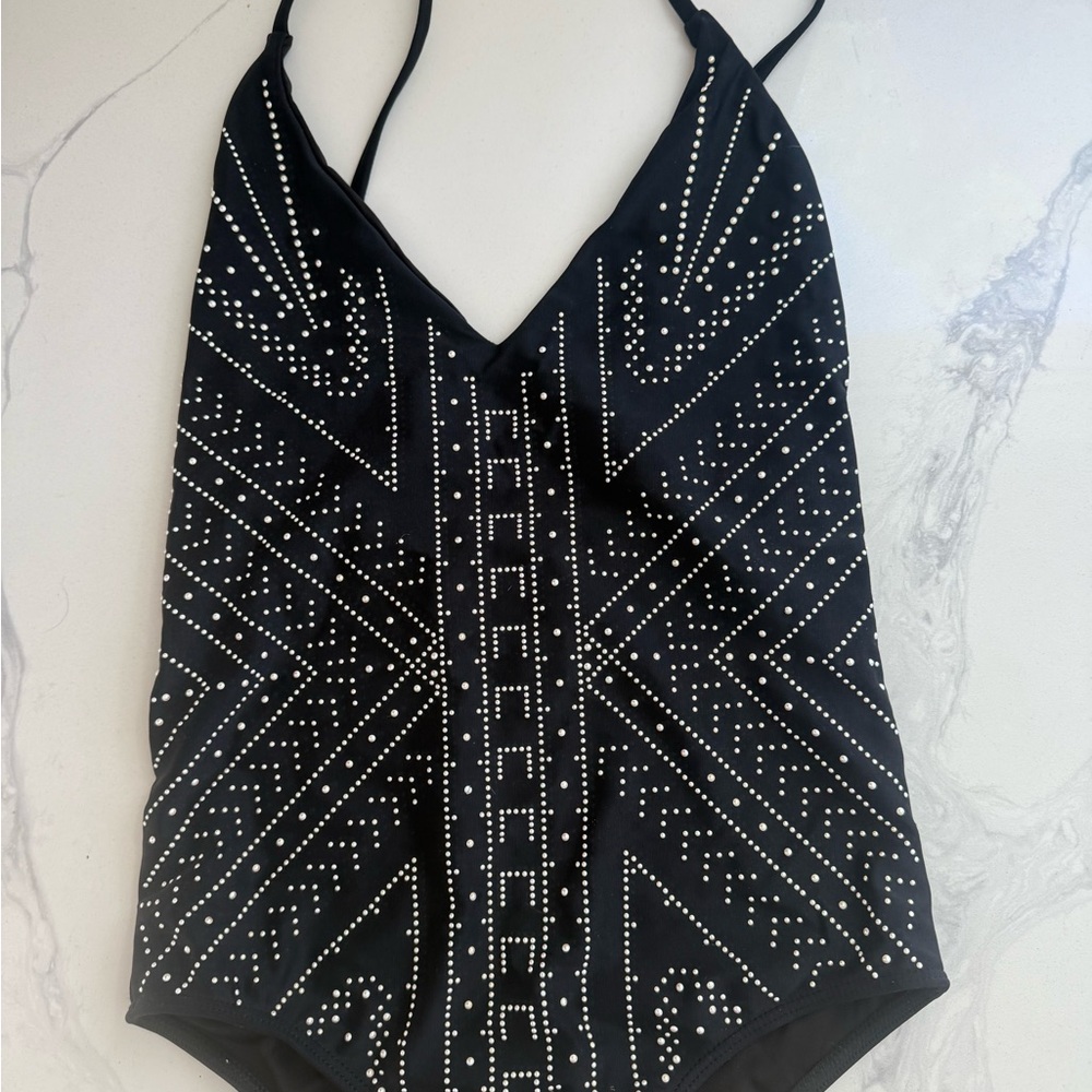 Beach Riot Black Embellished Fitted Bodysuit or swimsuit Size Small